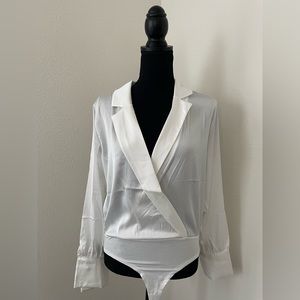 NWT White Satin along Sleeve Bodysuit